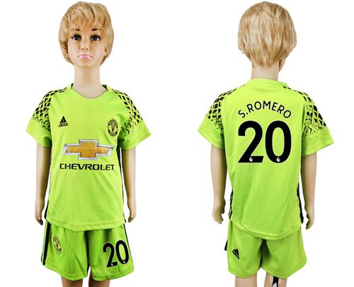 Manchester United #20 S.Romero Shiny Green Goalkeeper Kid Soccer Club Jersey